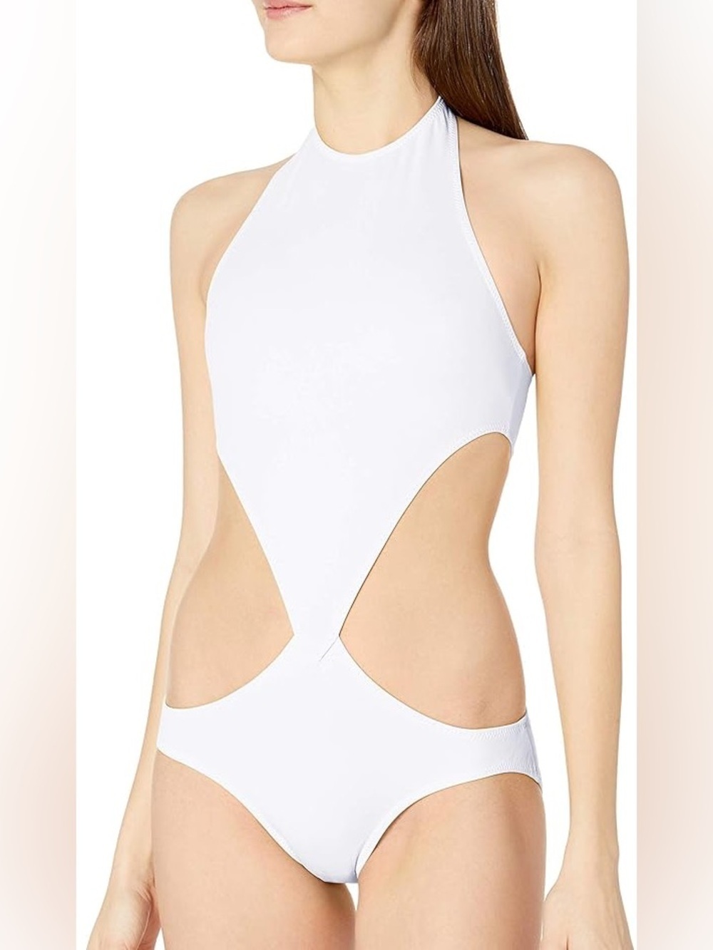 Norma Kamali Chuck Cutout Womens White Halter One Piece Swimsuit Monokini Size M